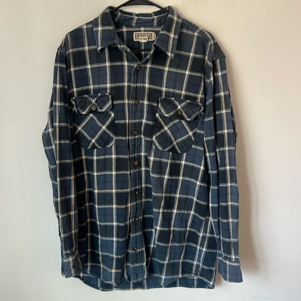 Duluth Trading Heavy Flannel Shacket Men's Sz XL Tall Blue/White Long Sleeve !